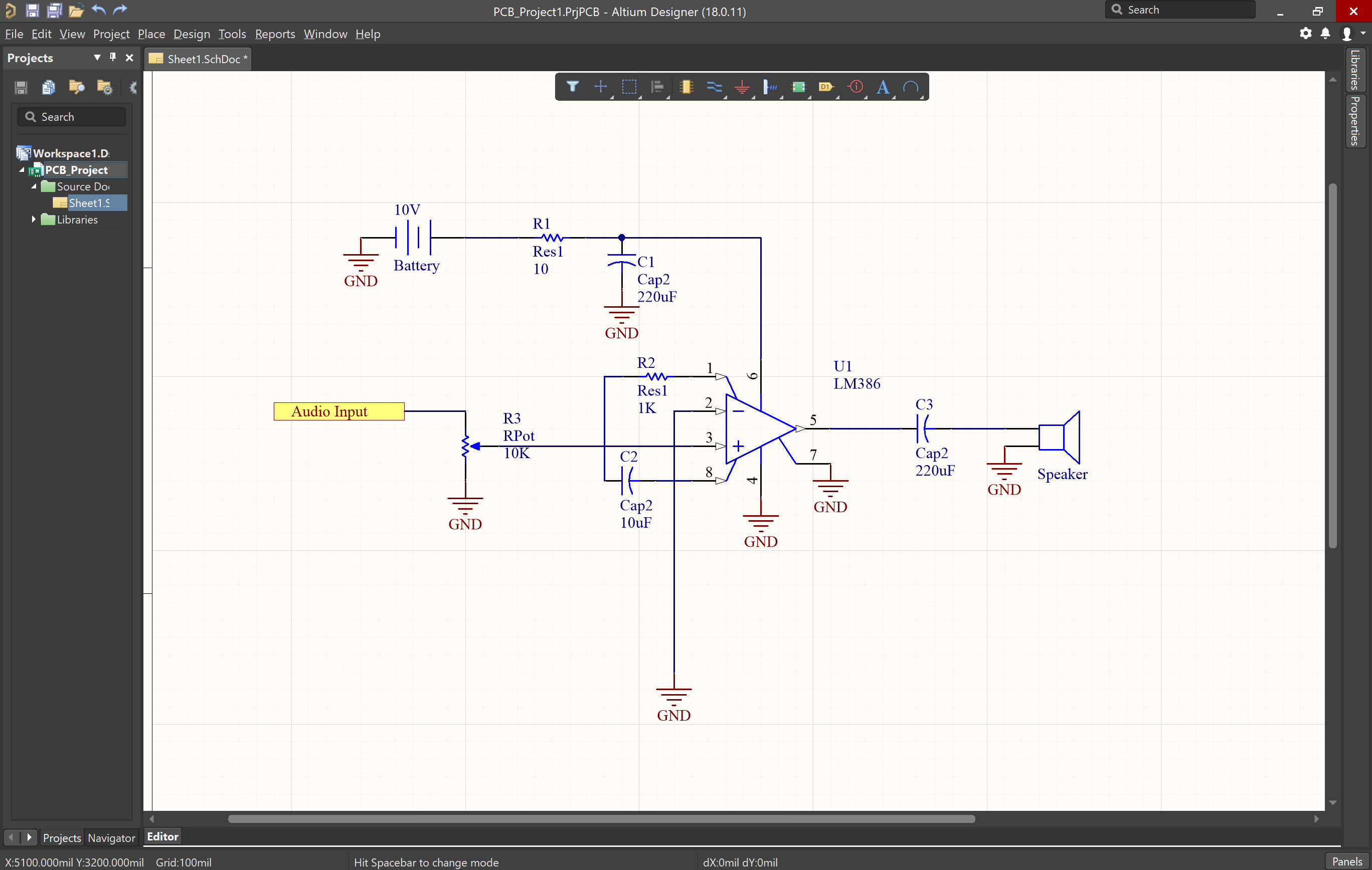 Picture of drafted schematic in Altium 